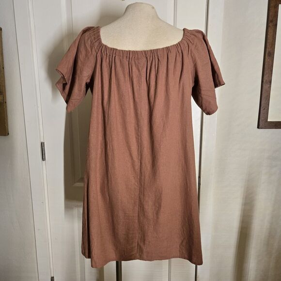 ASOS Bardot Dress Linen Viscose Dusty Pink 12 Off Shoulder Tunic - Picture 4 of 9